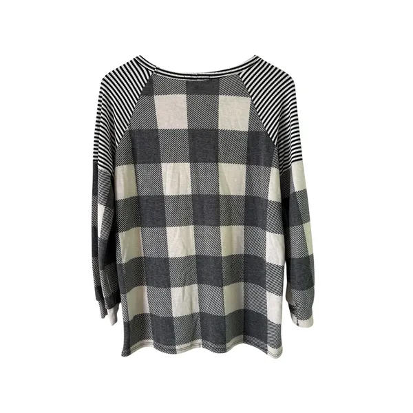 Lovely J Buffalo‎ Plaid Raglan Top Striped Sleeve Comfy Pullover Small - Image 5