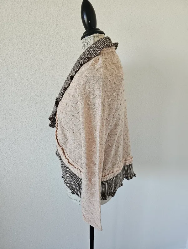 Chico's Metallic Cable Knit Ruffle Cardigan​ Size 1 - Image 2