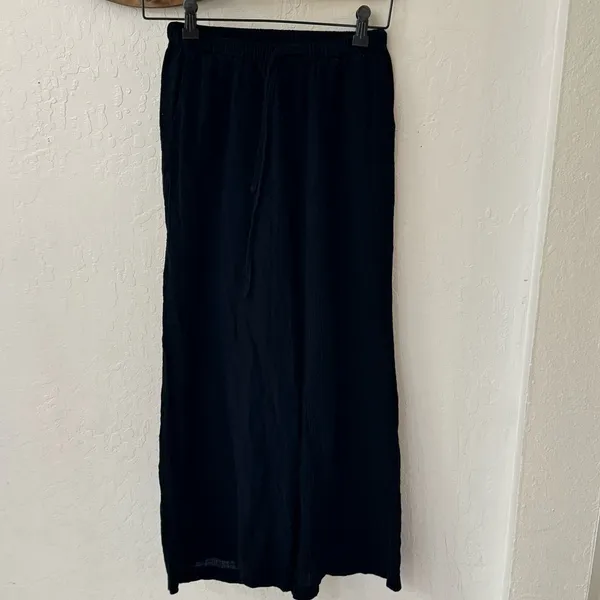 Ally. Fashion Black Cotton Wide Leg Drawstring Pull On Pant AU Size 6 - Image 2