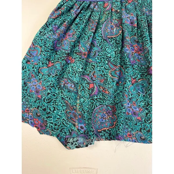 Vintage Phool Paisley Midi‎ Dress Teal Purple Mock Neck Short Sleeve India M - Image 10