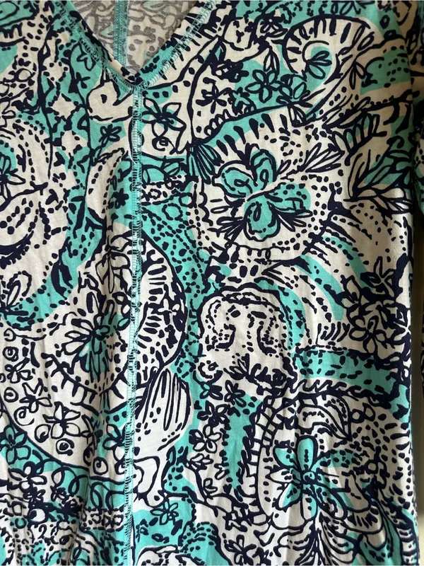 Lilly Pulitzer Juliet Dress Hippy Hippy Shake Womens Large V Neck Blue Black - Image 3
