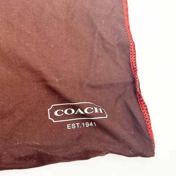 COACH Brown Drawstring Purse‎ Handbag Dust Bag Pouch Red Trim 13" H x 13.5" W - Image 2