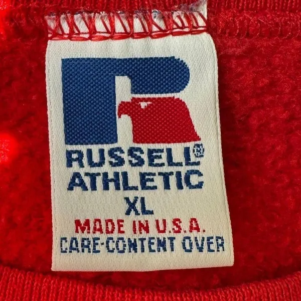 Vintage Russell Athletic Red Christmas Sweatshirt XL Jingle Cross-Stitch bear‎ - Image 3