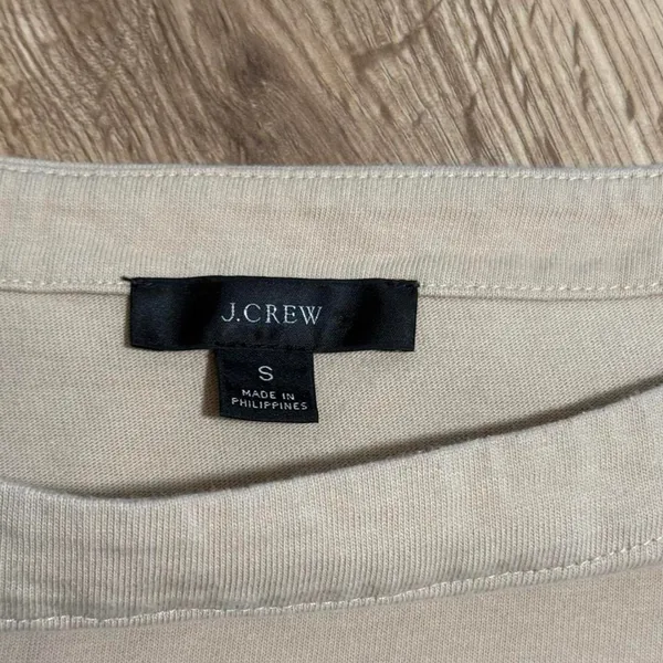 J.Crew Striped Boatneck Top Beige‎ White Long Sleeve Button Shoulder Small - Image 3