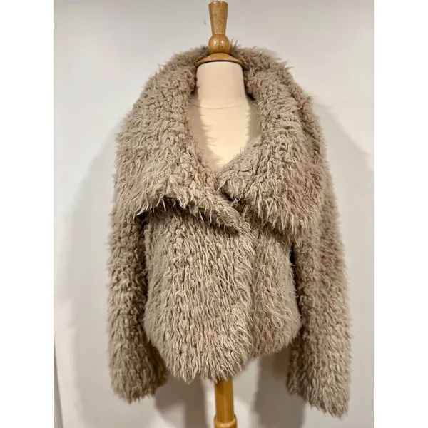 Zara Shaggy Faux Fur Jacket 70s Boho Penny Lane Style Beige M - Image 3