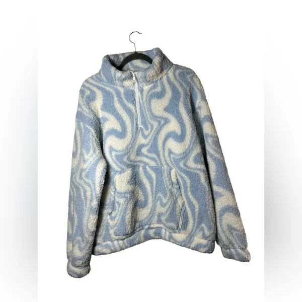 SO Sherpa Fleece Half‎ Zip Pullover Womens XL Blue White Swirl Cozy - Image 2