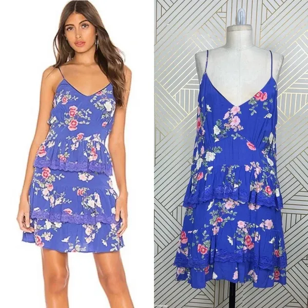 Lovers + Friends Teresa Floral Ruffle Mini Dress in Feeling Blue Size‎ US XL - Image 2