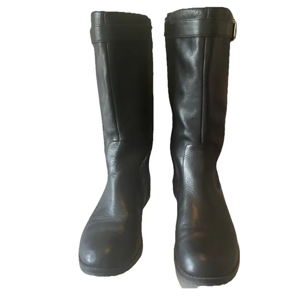 Lauren Ralph Lauren Sorissa Black Leather Mid Calf Boots Zip Women's Size 9.5B - Image 2