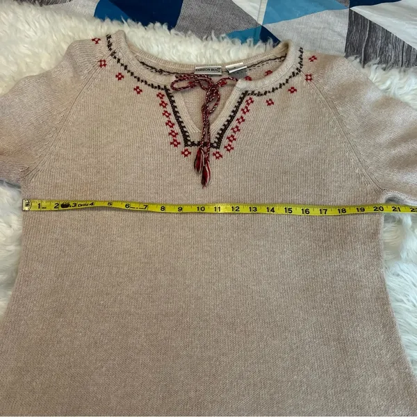 Vintage Fashion Bug Wool Blend Sweater Women’s XL Tie Neck Boho Beige - Image 5