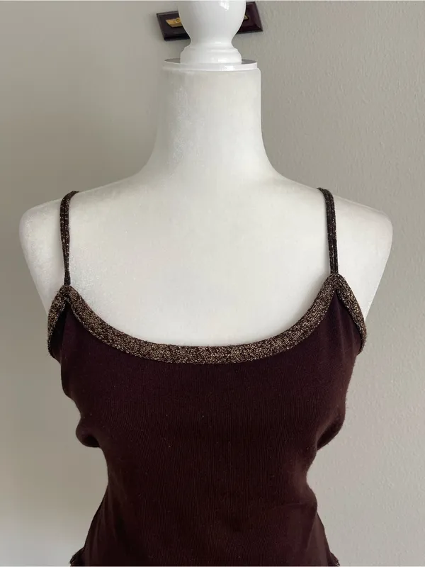 Brown Ribbed Camisole with Metallic Trim Size L - Image 2