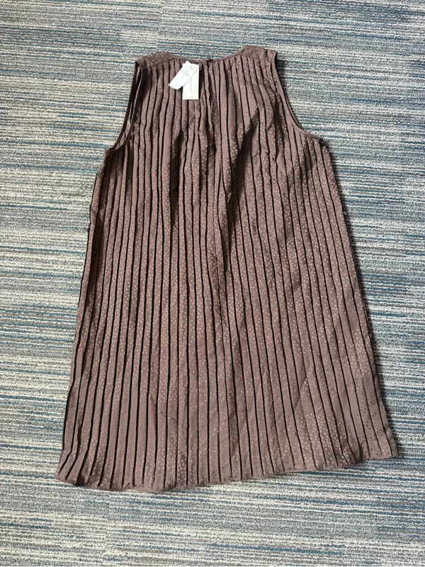 Banana Republic Pleated Dot Shift Dress Small S Brown Sleeveless Knee Length NWT - Image 3