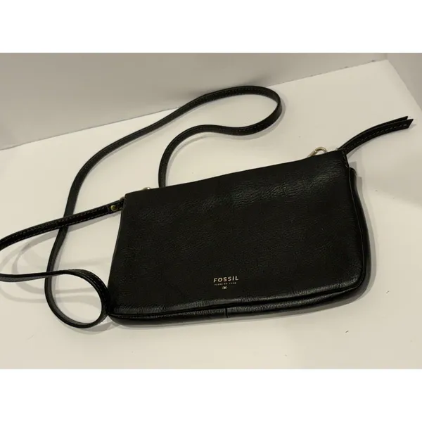 Designer FOSSIL Mini Crossbody Bag Purse In Black Leather EUC - Image 4