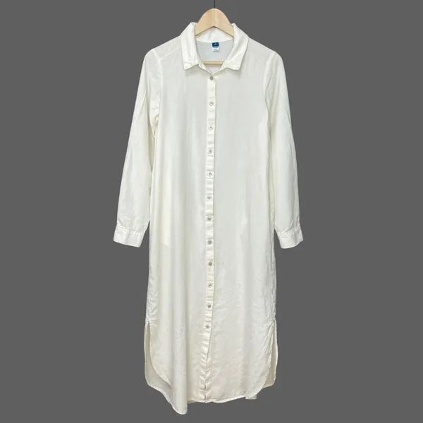 Old Navy Linen Blend Shirt Dress White Women Small Tall Long Sleeve Minimalist - Image 2