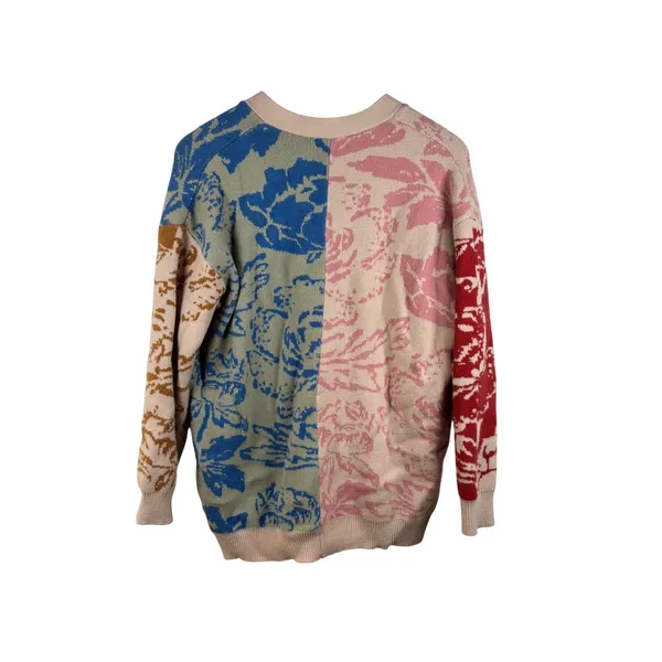 Polagram Cardigan Women Large Multicolor Floral Colorblock Jacquard Knit Sweater - Image 5