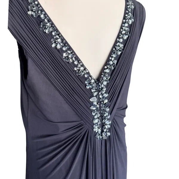 Alex Evenings Woman‎ Gray Embellished Ruched Gown Dress 14W Formal Wedding Guest - Image 6
