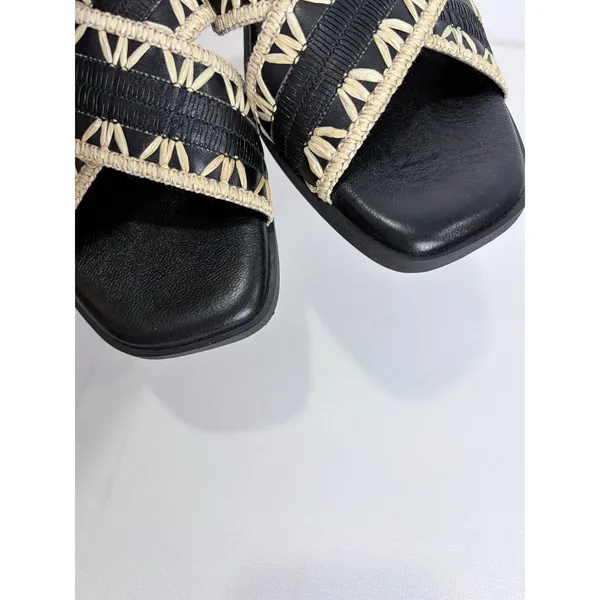 Lottini Black Leather‎ Woven Slide Sandals Italy EU 38 Minimal Artisan Resort - Image 7