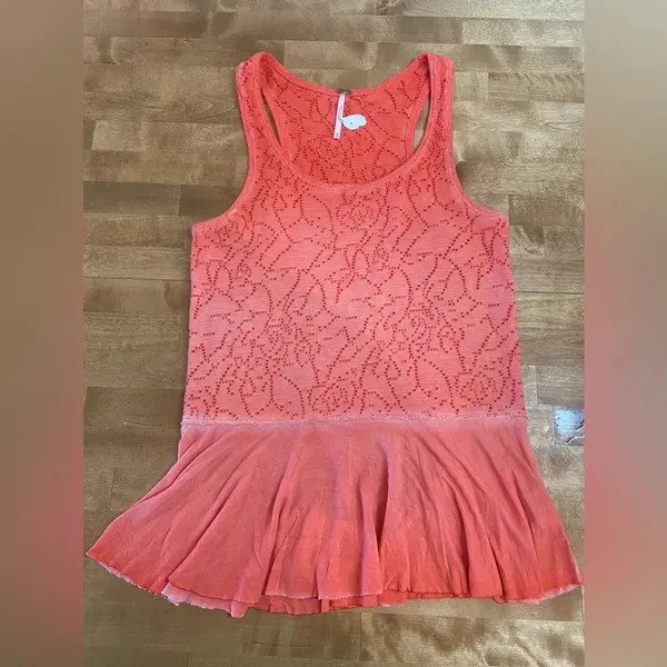 FREE PEOPLE Rally Tank‎ Top Orange Perforated Peplum Summer Tank EUC XS - Image 4