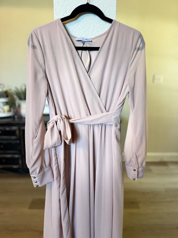 BalticBorn Lydiah Long Sleeve Chiffon Maxi Blush Pink - Image 2