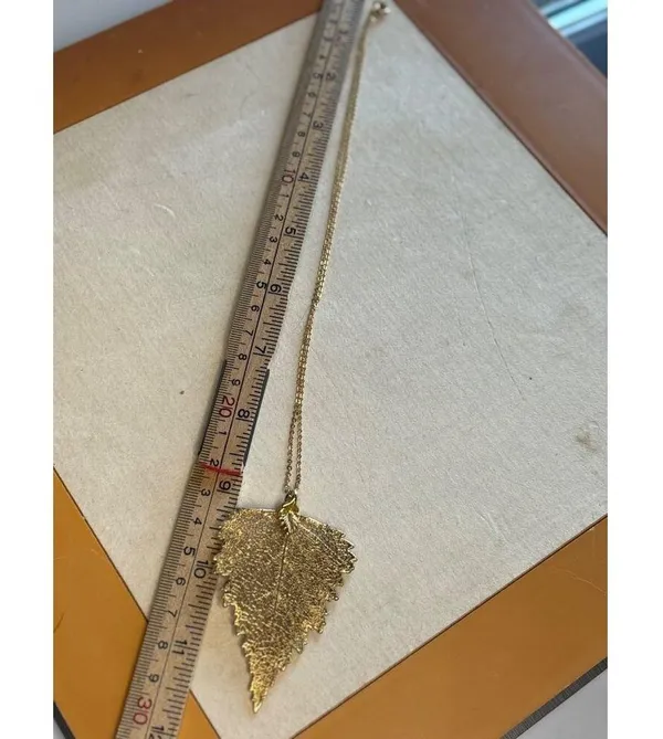 Gold Plated Real Leaf Pendant Necklace With Chain - Image 9
