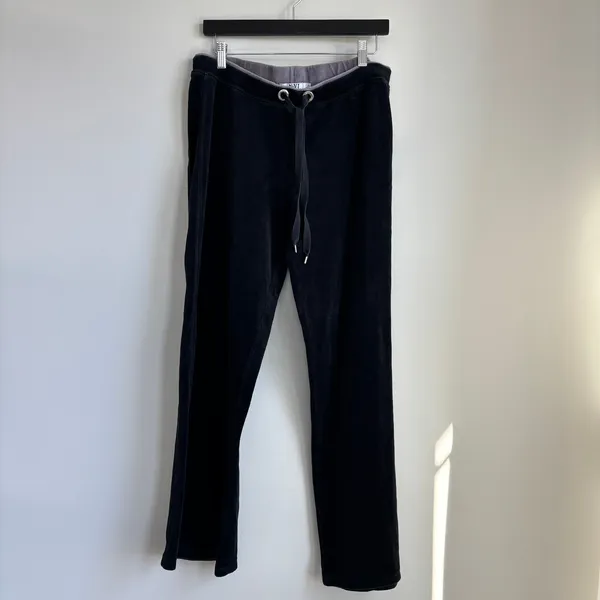 90s Vintage NYL Velour Track Pants L Black Y2K Workout Sportswear 00s Activewear - Image 3