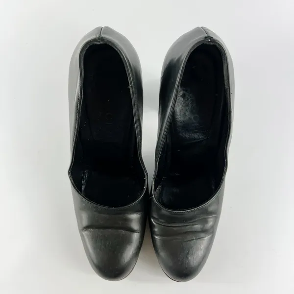 Gucci Vintage 90's Dark Taupe /Brown Leather Wood Platform Heels Shoes Women 8 - Image 4