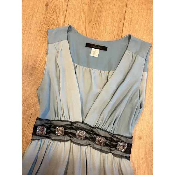 Y2K Single Dress Womens Silk‎ Ombre Crystal Mesh Mini Cocktail Dress Blue Navy S - Image 2