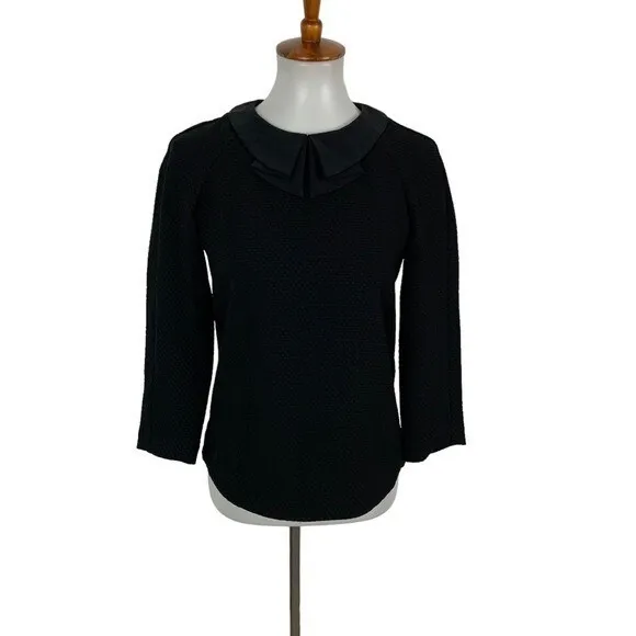 Marcs Black Textured Blouse Silk Peter Pan Collar Long Sleeve Workwear Top M - Image 2