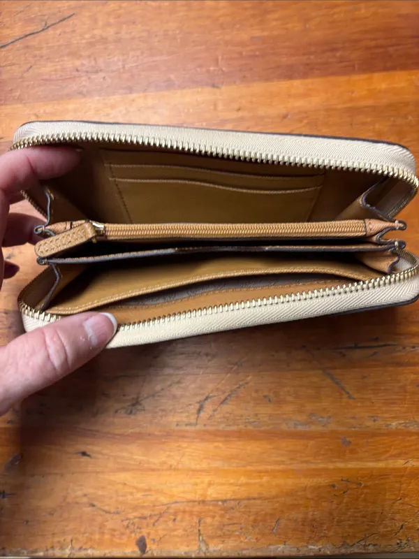 Michael Kors Beige and Cream Zip-Around Wristlet Wallet - Image 3