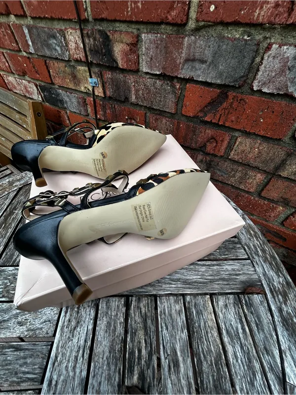 BCBGeneration Leopard Print Studded T-Strap Pumps - Black, Tan & Cream - Image 9