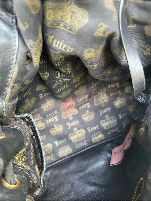 Juicy Couture Daydreamer Luxe Black Chiffon Leather Bow Gold Chain Y2K Bag - Image 5