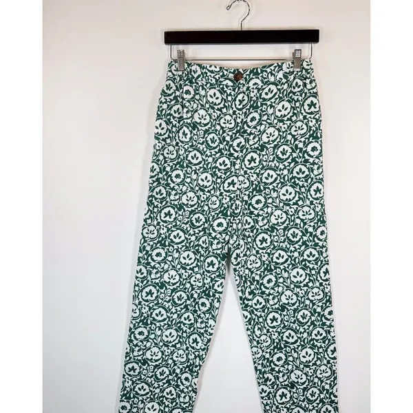 Boden Womens Pants Green Enchanting Bloom Linen Straight Trouser Boho Size 2 - Image 6