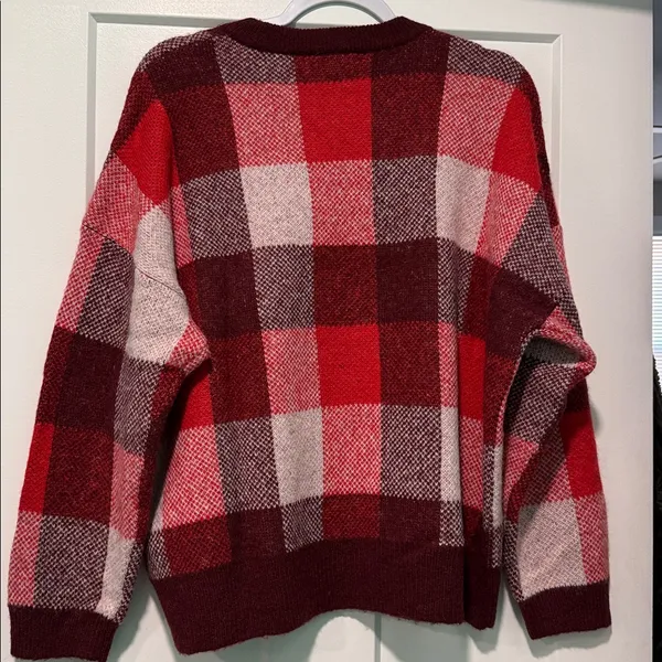 Madewell Red Checked Plaid Fenimore Pullover Sweater, size XL. - Image 5