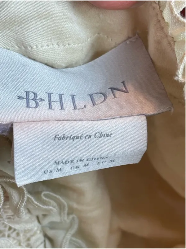 BHLDN Cream Lace Tiered Midi Dress Size M Romantic Boho Chic Wedding Guest Party - Image 7