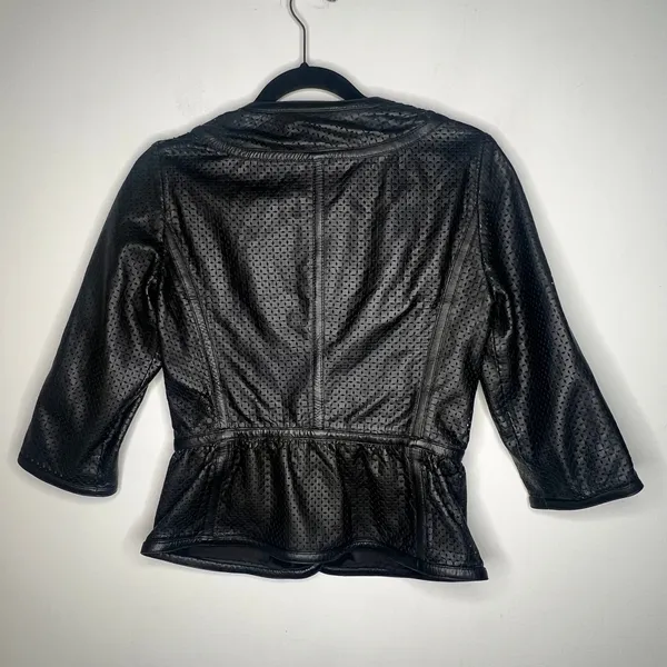 Etcetera Leather Peplum Jacket Size 0 - Image 3