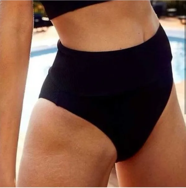 NEW Aerie Black High Cut Cheeky Ribbed Bikini Bottom - Image 4