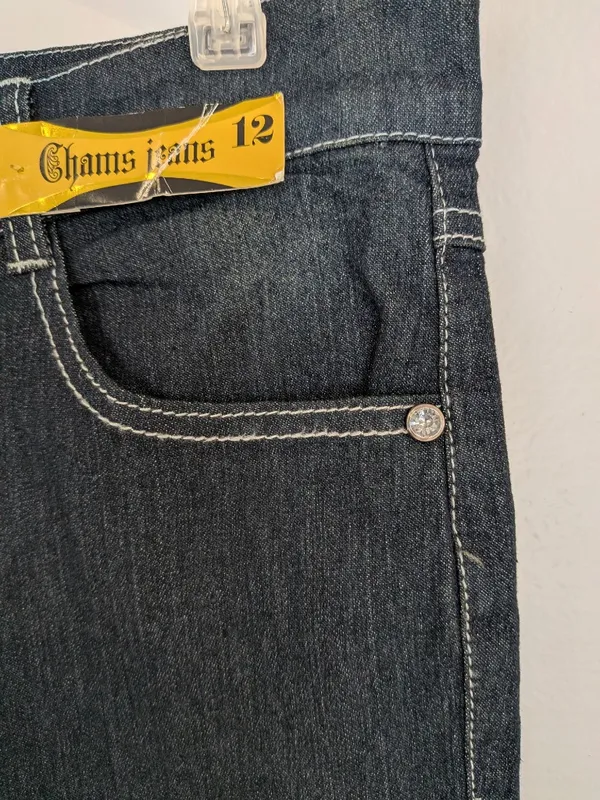NWT Womens 12 Dark Wash Stretch Bootcut Jeans Y2K Bling Rhinestone Cross Pockets - Image 12