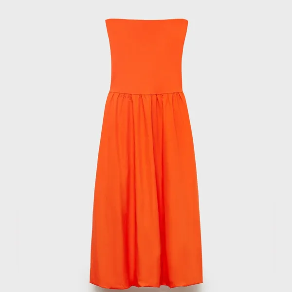 NWOT MNG MANGO Combined knitted balloon Strapless dress Bright Orange SZ-8 - Image 9