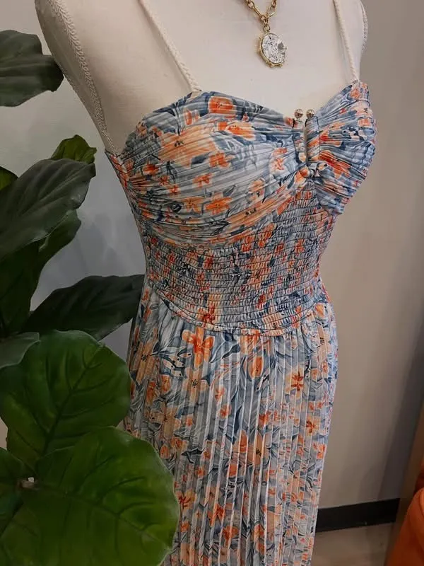 Strut & Bolt Floral silk pleated midi dress - Image 4
