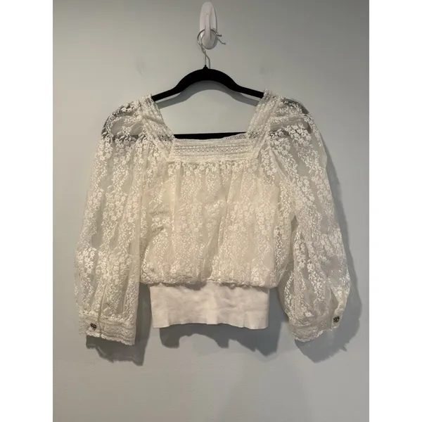 Lace Coquette Top Womens Small** Sheer Dainty Fairy Cottage Romantic Twee Travel - Image 2