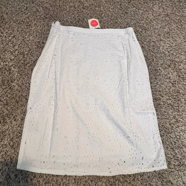 Boden White Eyelet Cotton Midi‎ Skirt Floral Broderie Anglaise Size US 6R NEW - Image 4
