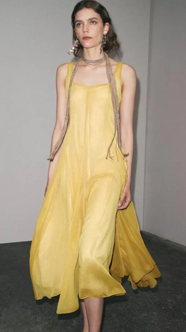 Zara butter mustard Yellow Maxi Dress flowy bohemian midi summer vacation - Image 14