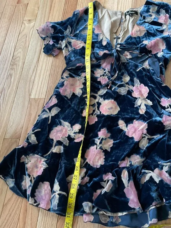Lulus Floral Velvet Mini Dress Womens Small Blue Pink Romantic Coquette NWT - Image 7