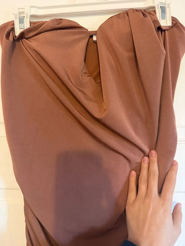 Brown strapless midi dress Size M - Image 2
