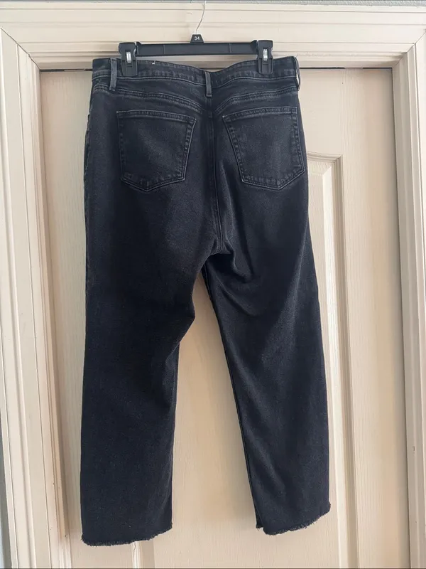 Loft High Rise Curvy Crop Straight Black Raw Fray Edge Jeans 10 - Image 5