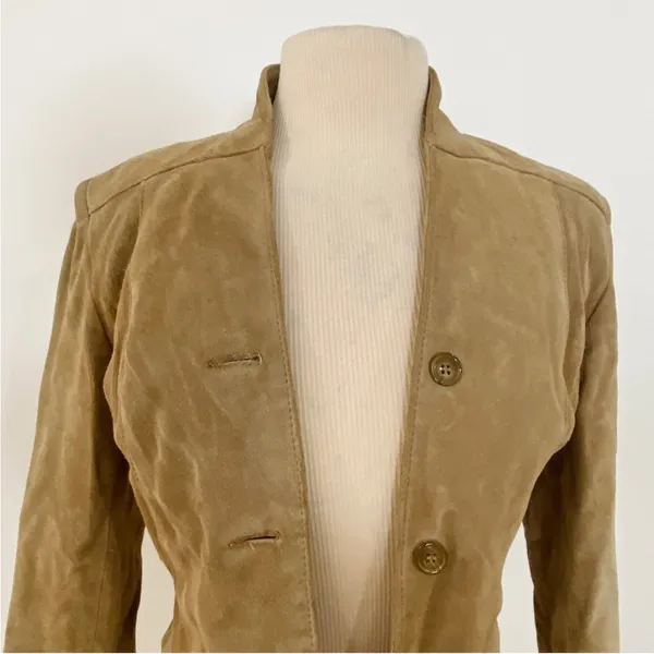 Vintage blazer cropped suede leather boho jacket Tan - Image 4