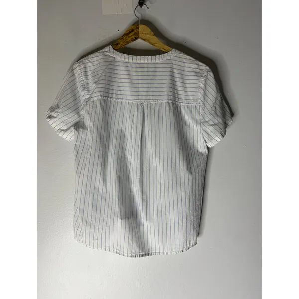 J crew factory Blue White Striped Tie Front Short Sleeve Button Down Shirt M - Image 2