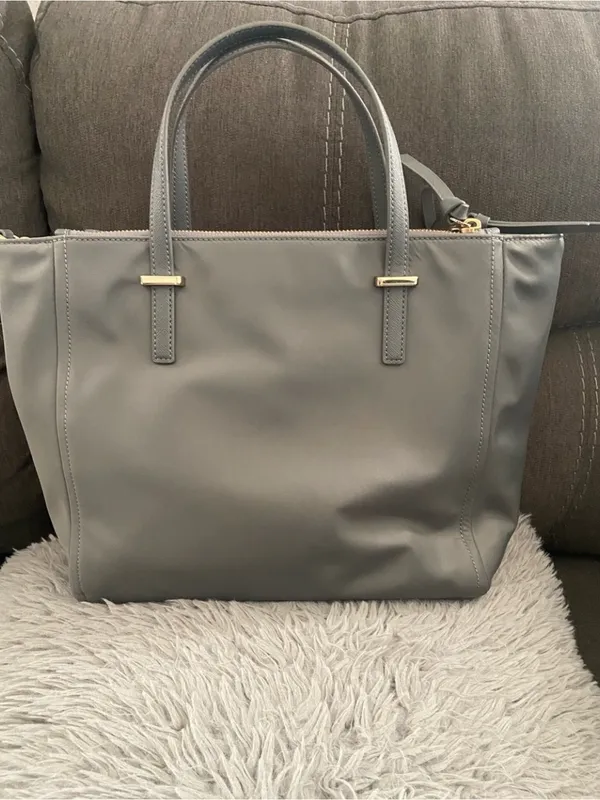 Kate Spade Gray Nylon Tote Bag Gold Hardware Double Handle Shoulder Bag EUC - Image 2