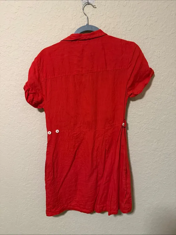 Free People Vibrant Orange Button-Down Shirt Dress - Image 3