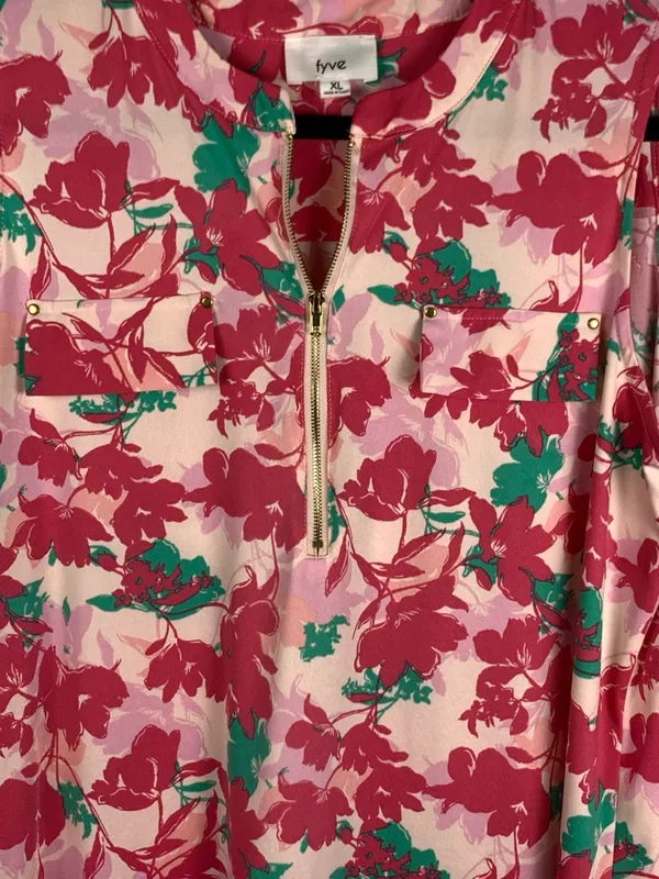 Fyve Womens XL Tropical Floral Sleeveless Blouse Pink High Low Tunic - Image 10