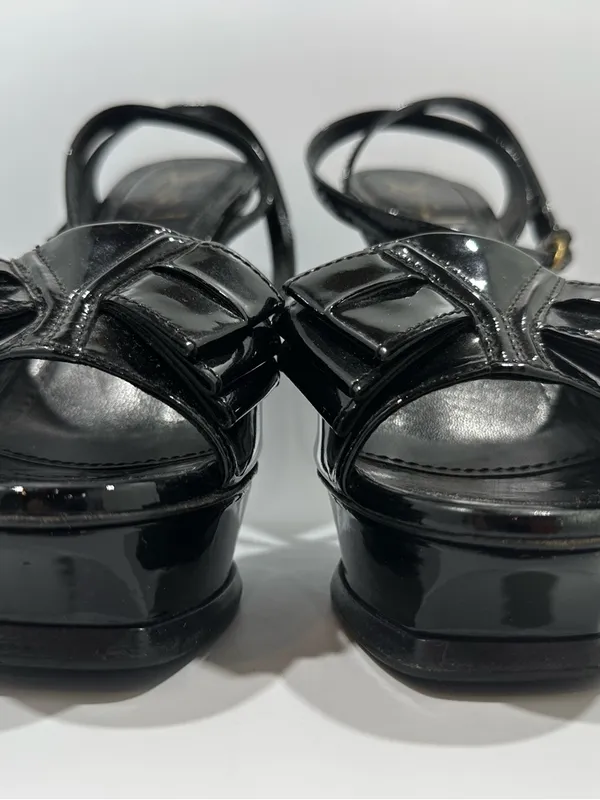 Yves Saint Laurent YSL Tribute Y Bow Black Patent Leather Platform Sandals 38.5 - Image 9
